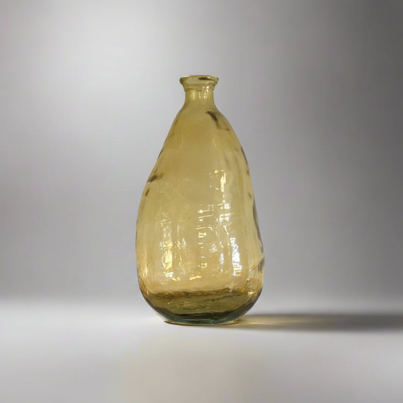 Mouthblown Amber Teardrop Bottle Vase in warm golden glass