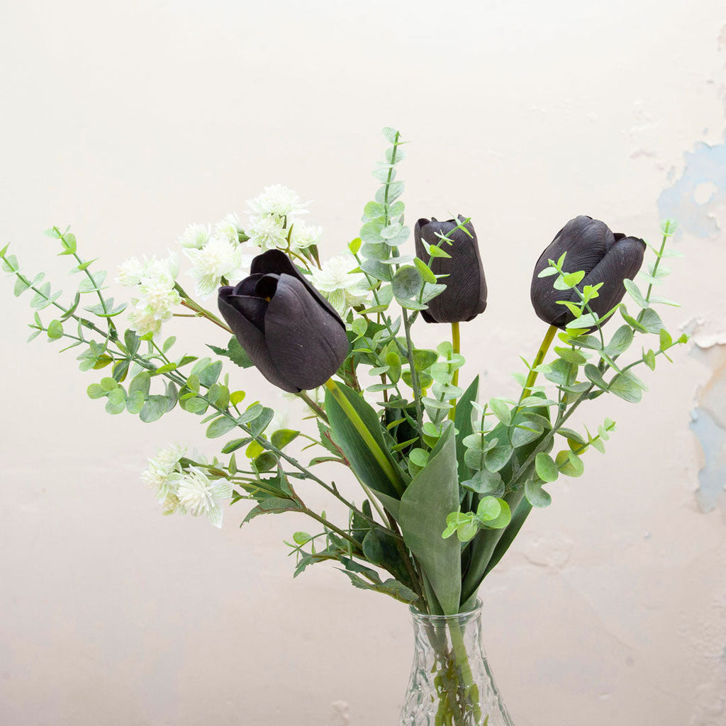 Real Touch Black Tulips & Astrantia in a Textured Vase  Peony
