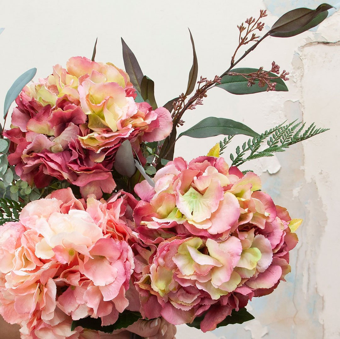 Peach Hydrangea and Fern Bouquet Peony