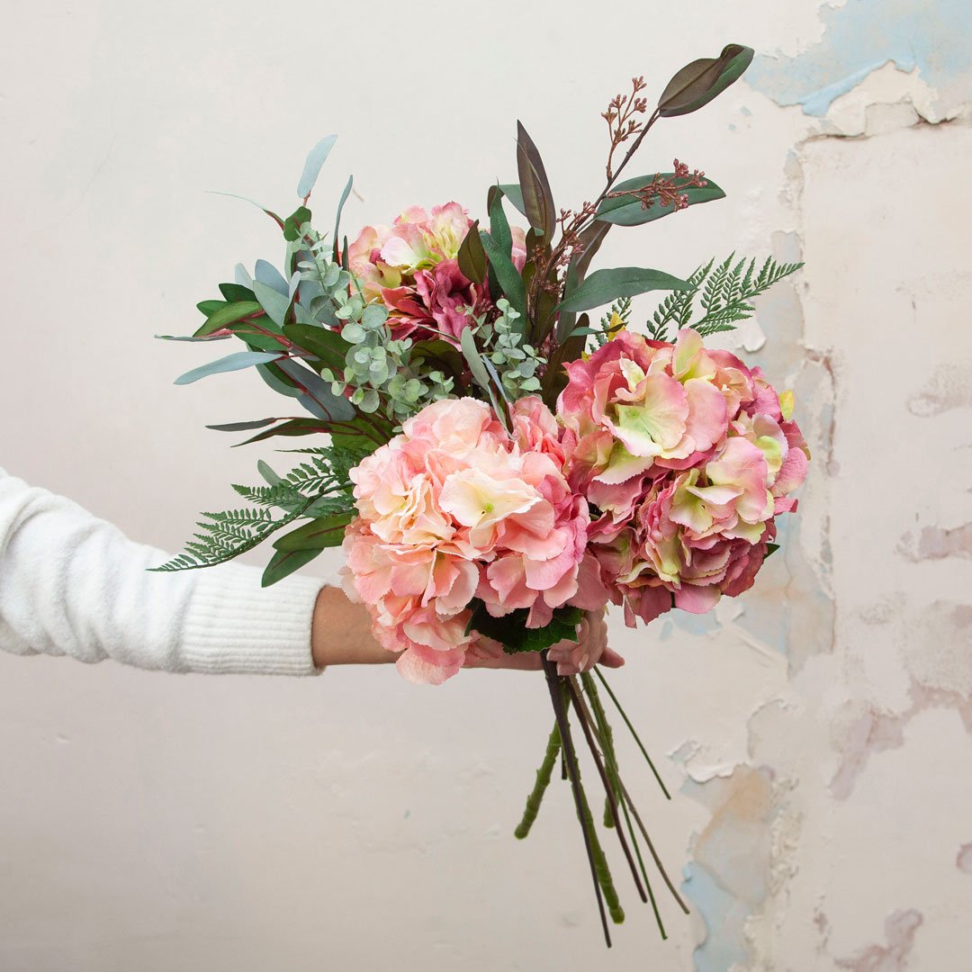 Peach Hydrangea and Fern Bouquet Peony