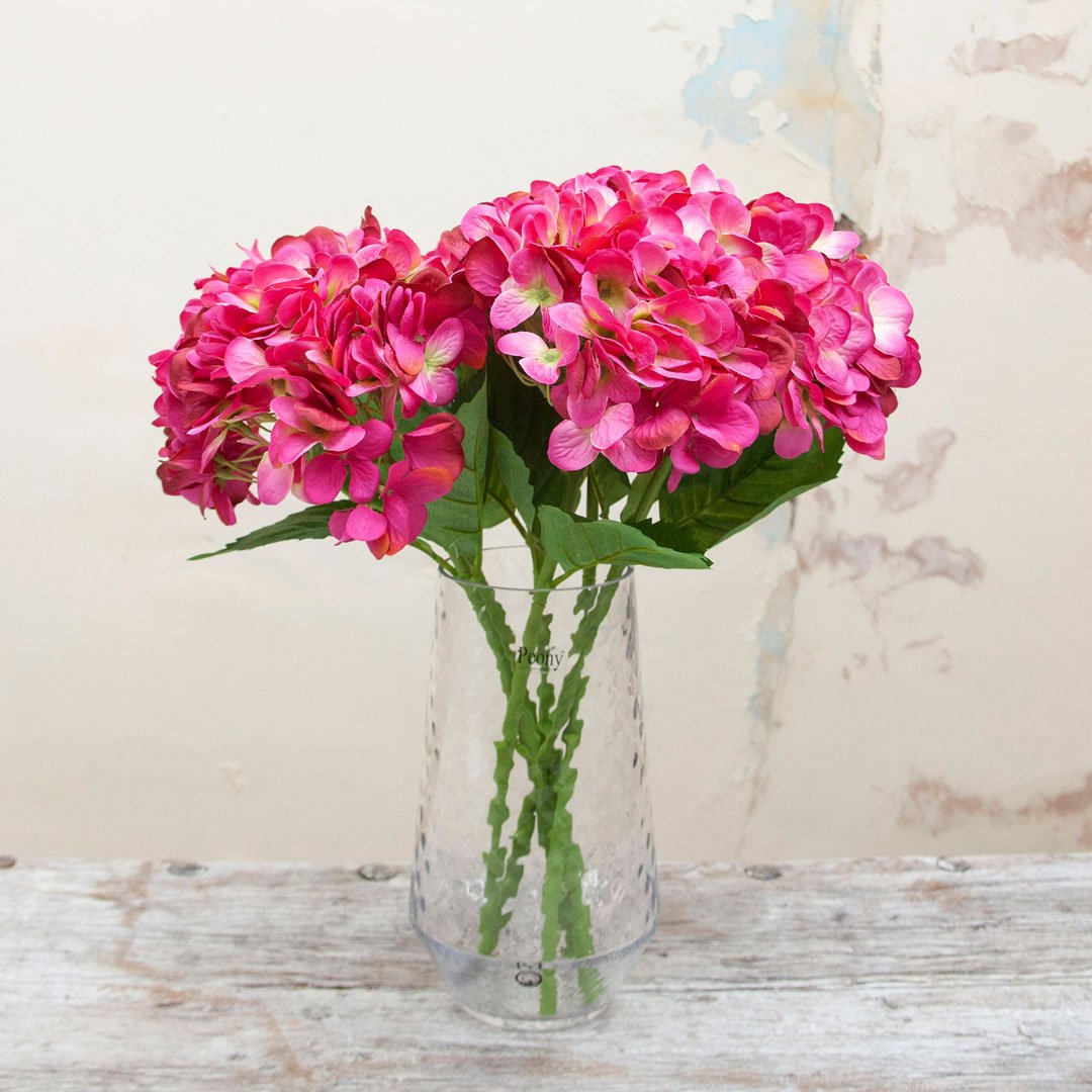 Fuchsia Hydrangea Stem with Leaves Peony