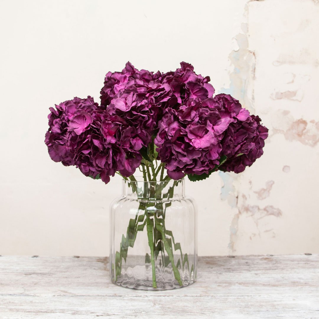 Large Dark Plum Pom Pom Hydrangea Stem Peony