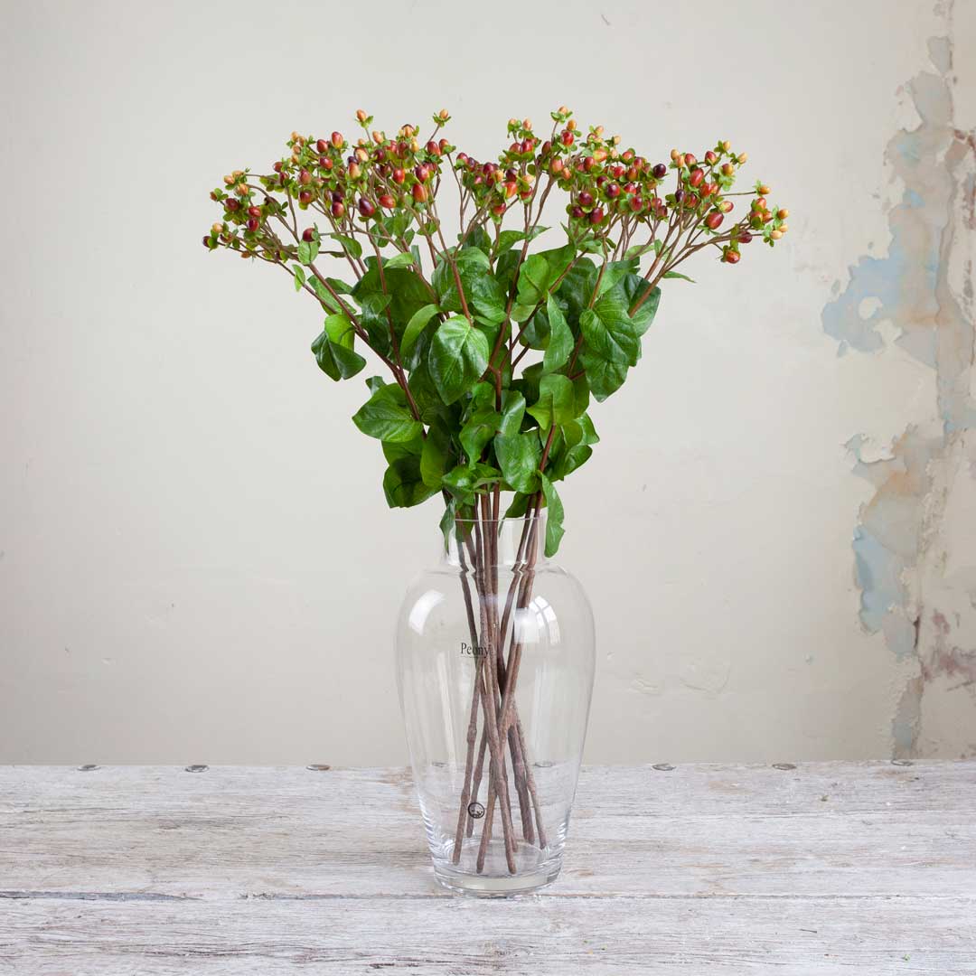 Orange Hypericum Stem with Berries Peony