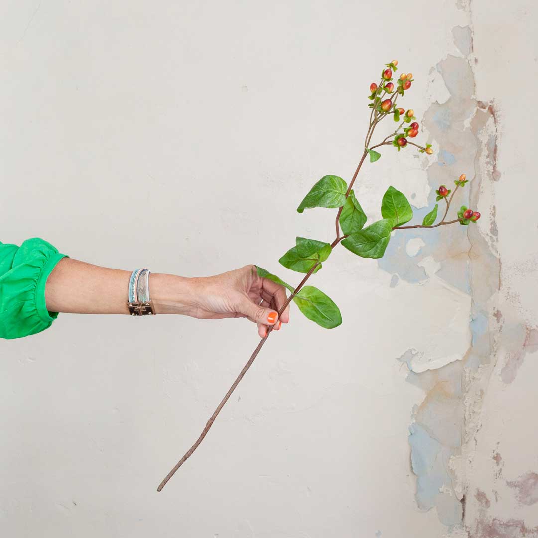 Orange Hypericum Stem with Berries Peony