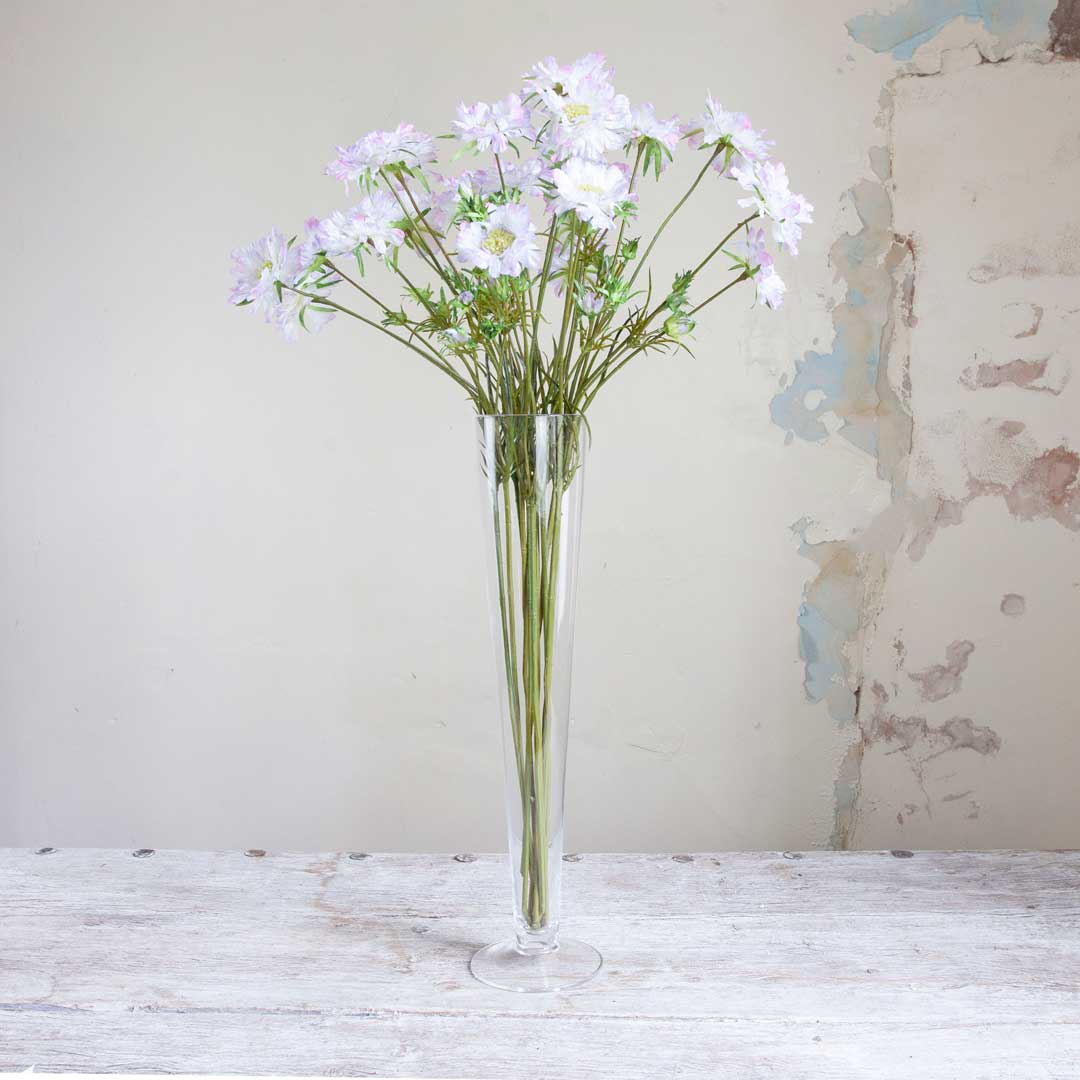 Lavender Scabiosa Stem with Buds and Leaves Peony