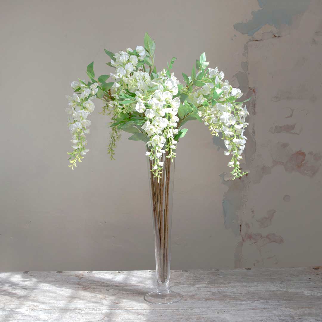 White Wisteria with Leaves on an Extra Long Stem Peony
