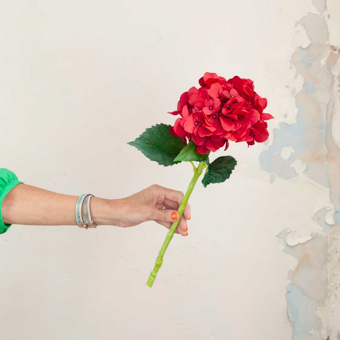 Red Hydrangea with Leaves on a Waterproof Stem Peony
