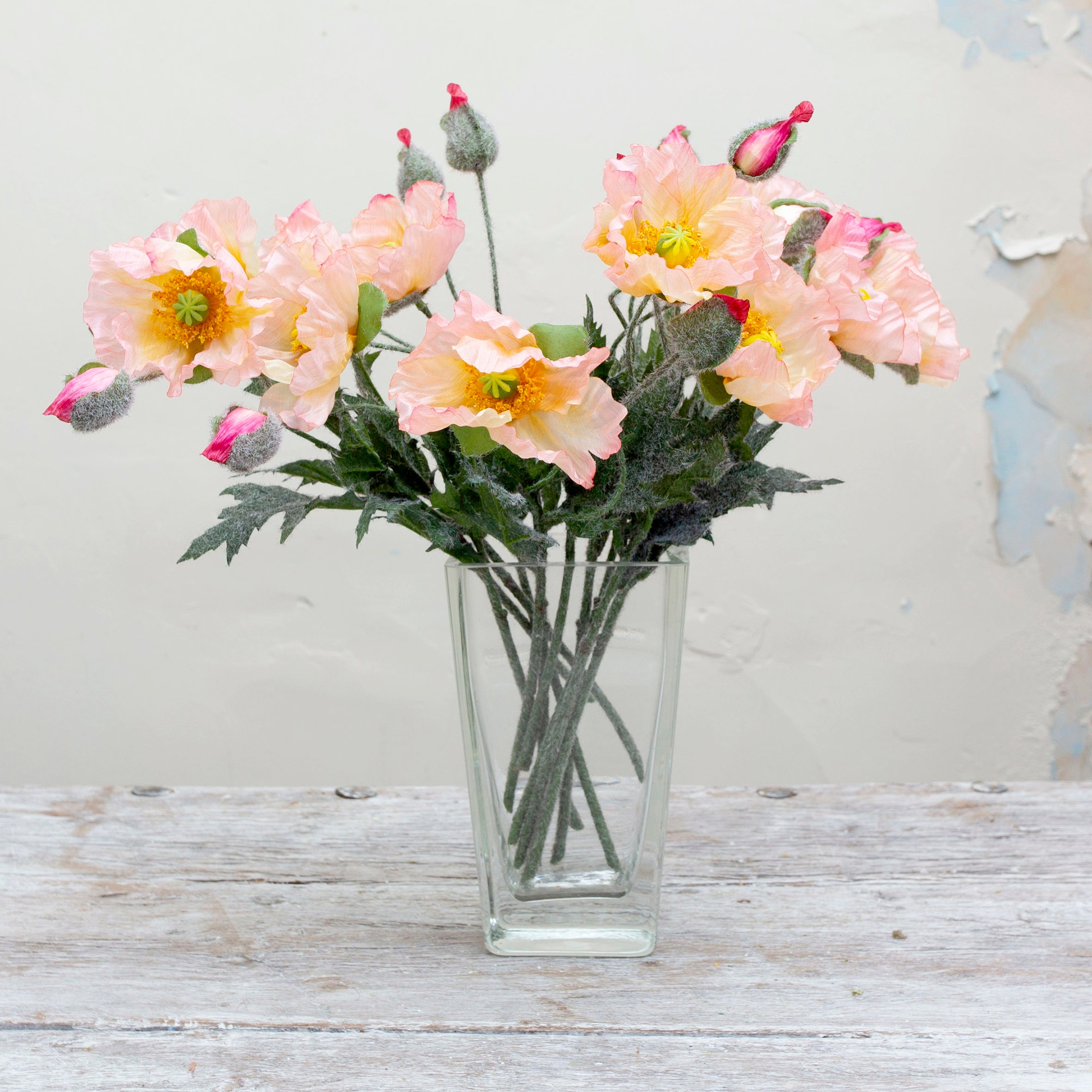 Faux apricot pink poppy stem