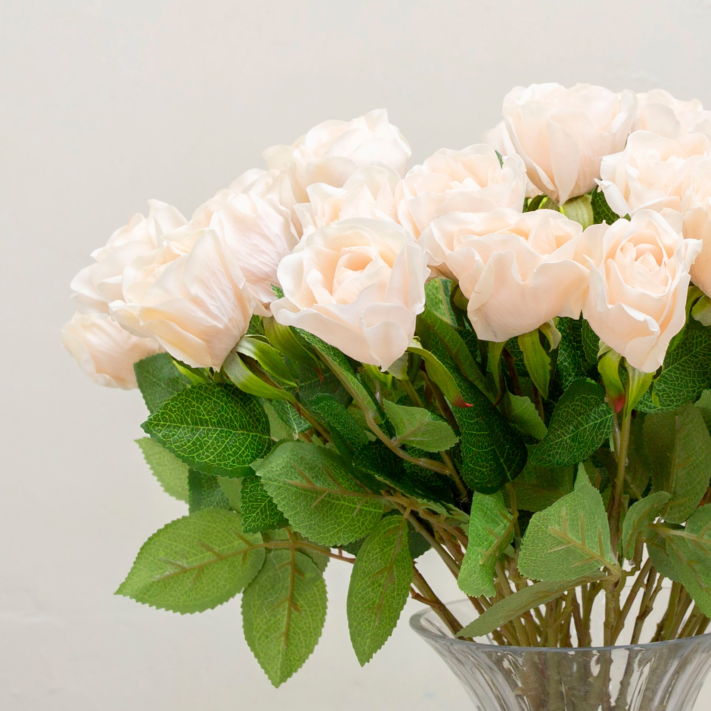 Artificial Apricot Real Touch Rose with Foliage on a Long Stem Close up