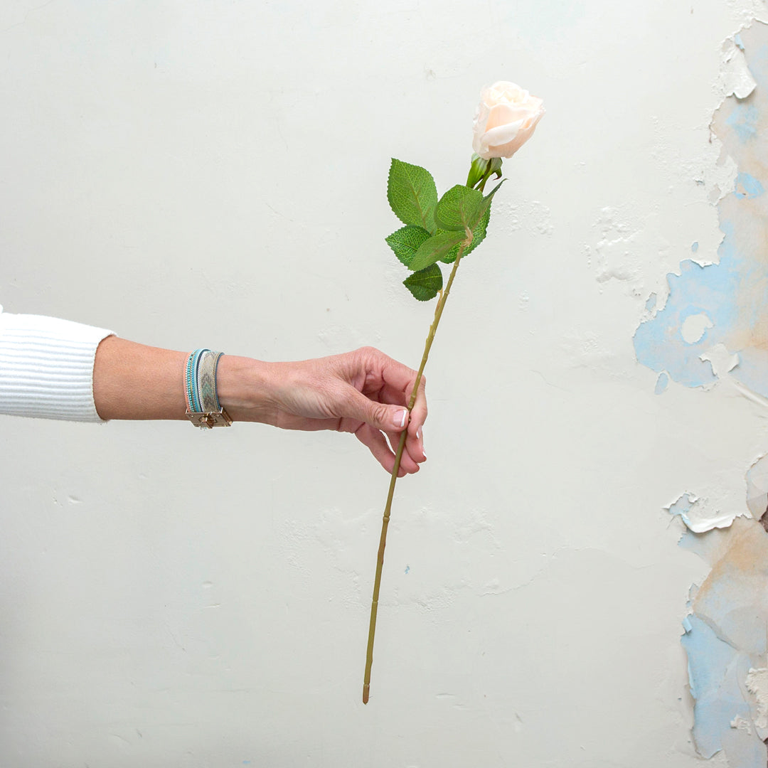 Artificial Apricot Real Touch Rose with Foliage on a Long Stem