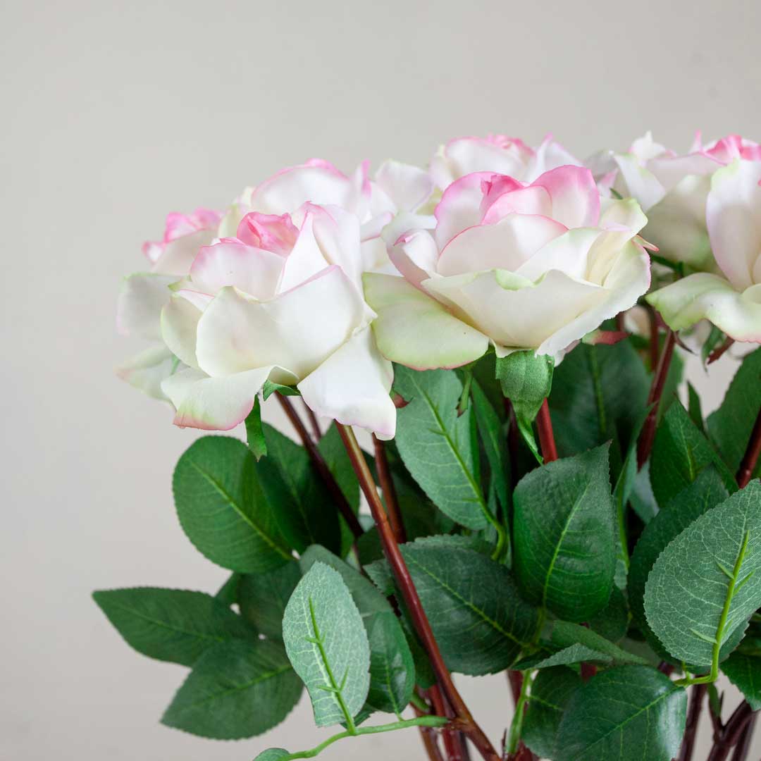 Real Touch Rose Bud with Leaves on a Long Stem Peony
