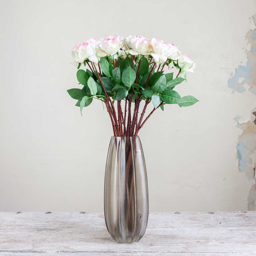 Real Touch Rose Bud with Leaves on a Long Stem Peony