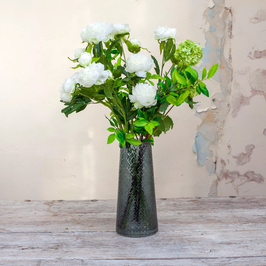 Peony, Viburnum and Foliage in a Tower Vase Peony