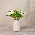 Artificial Ranunculus Spray Stem with white ranunculus flowers, buds and green foliage
