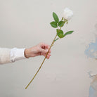 Artificial white Real Touch Rose with Foliage on a Long Stem 