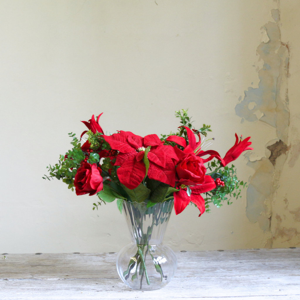 Roses, Lilies and Poinsettia in an Optic Vase 