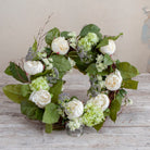 Artificial peony summer wreath with full peony blooms, suitable for front doors or interior wall display