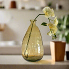 Mouthblown Amber Teardrop Bottle Vase in warm golden glass.