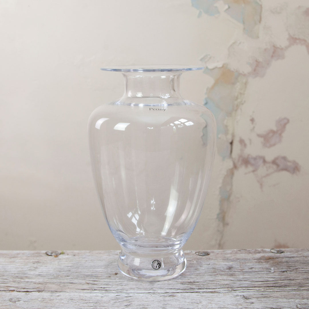 mouth blown round glass case peony flowers