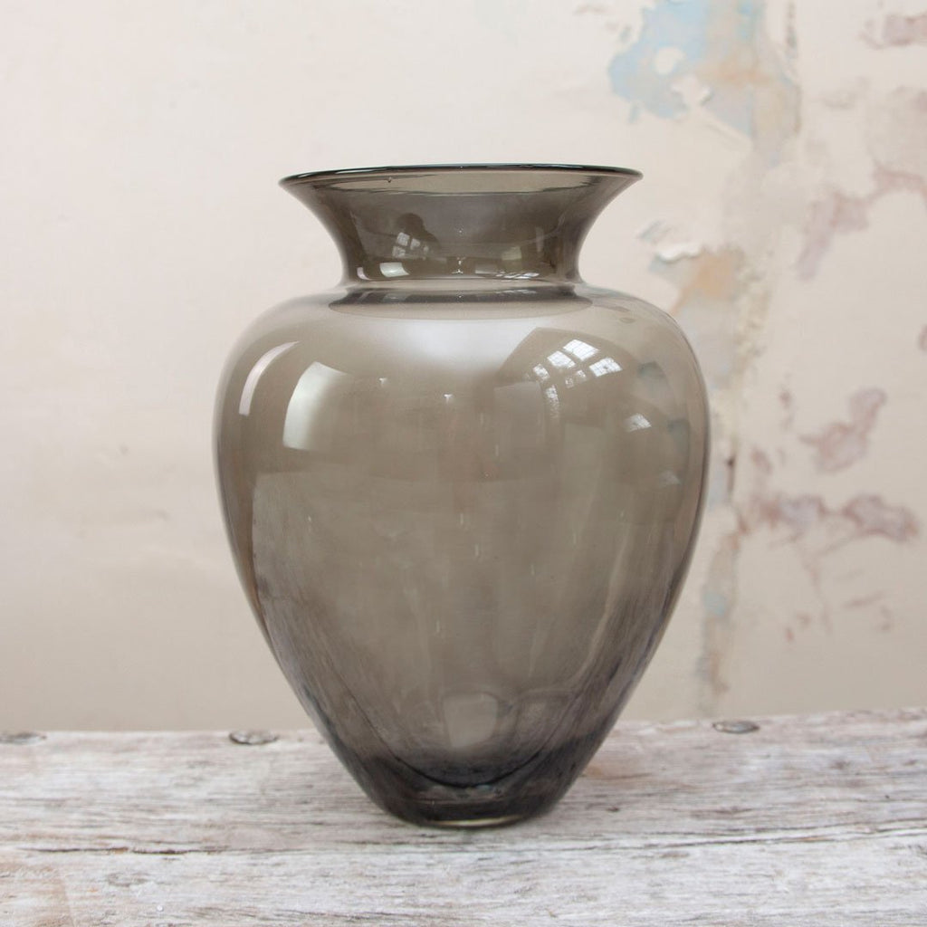 Mouth Blown Smoked Rounded Vase Peony