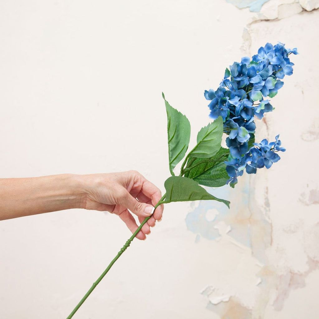 Blue Cone Head Hydrangea Stem with Leaves Peony