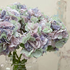 Violet Blue Pom Pom Hydrangea Stem with Leaves Peony