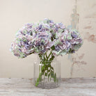 Violet Blue Pom Pom Hydrangea Stem with Leaves Peony