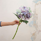 Violet Blue Pom Pom Hydrangea Stem with Leaves Peony