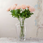 Real Touch Peak / Pink Spider Chrysanthemum Stem with Leaves Peony