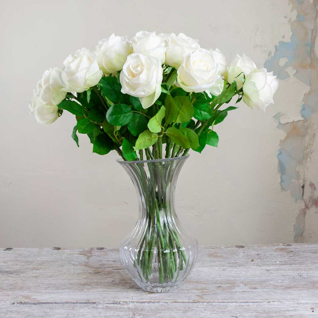 Real Touch Bridal White Avalanche Rose Stem with Leaves Peony