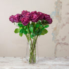 Real Touch Dark Purple Avalanche Rose Stem with Leaves Peony