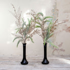 Artificial Winter Foliage and Champagne Ferns in a Tall Black Vase, Set of Two