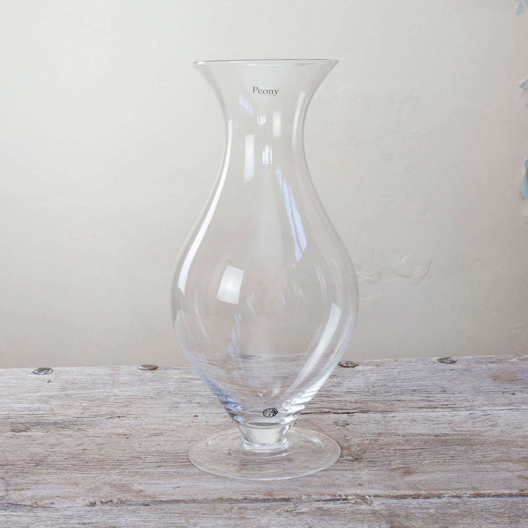 Mouth Blown, Footed Hourglass Vase Peony