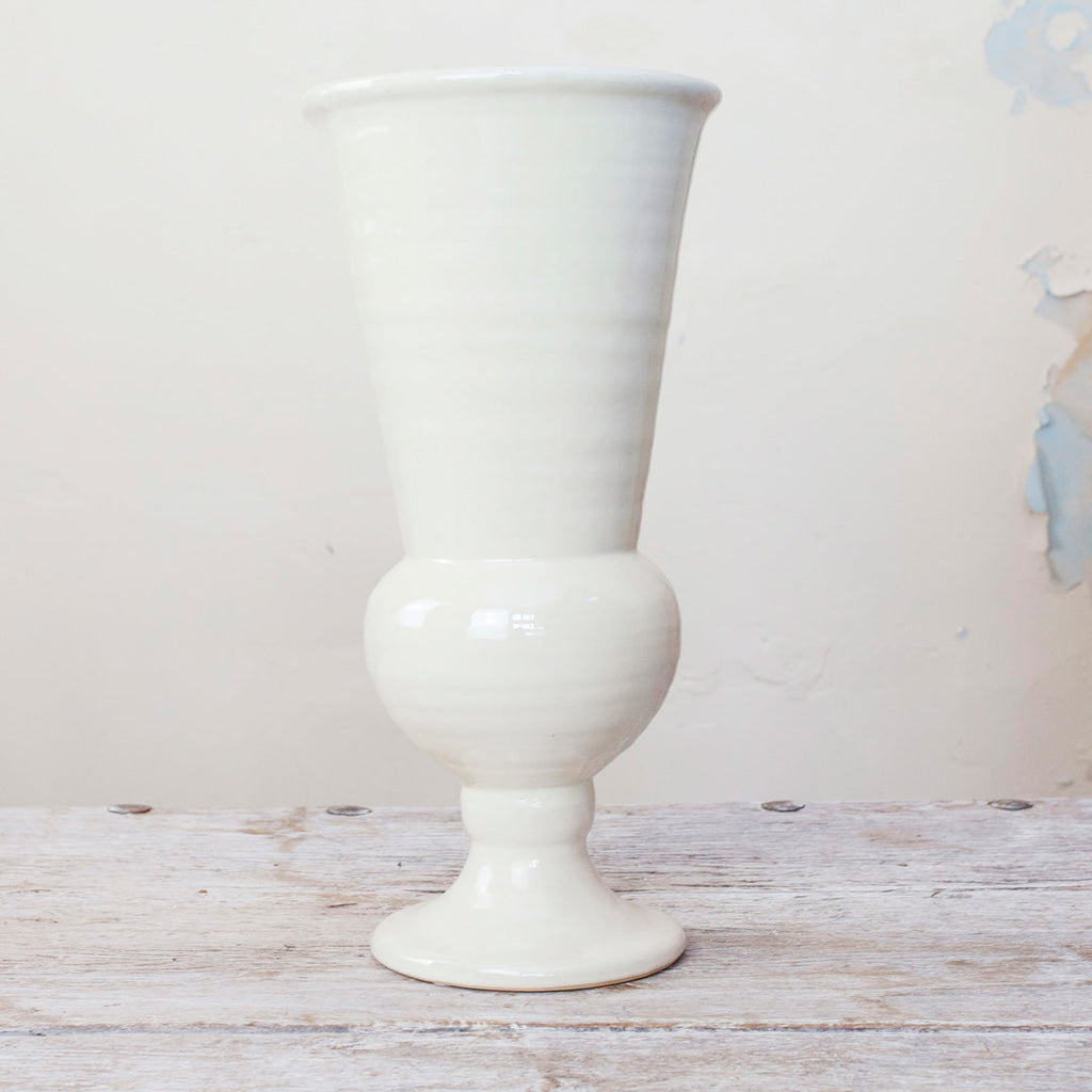 Tall, Footed Pearlised Ceramic Urn Peony