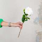 White Camellia Stem with Leaves Peony