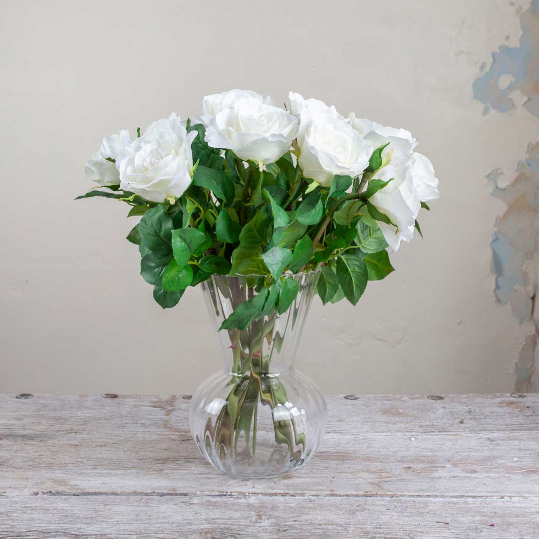 White Avalanche Rose Stem with Leaves Peony
