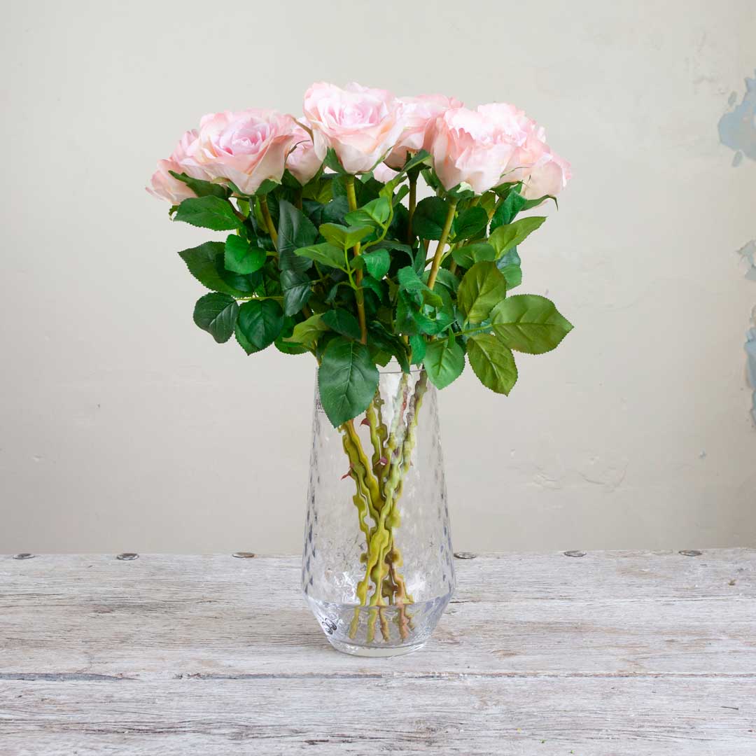 Pink Avalanche Rose with Leaves on a Long Stem Peony