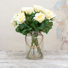 Bridal white avalanche rose with foliage. Peony