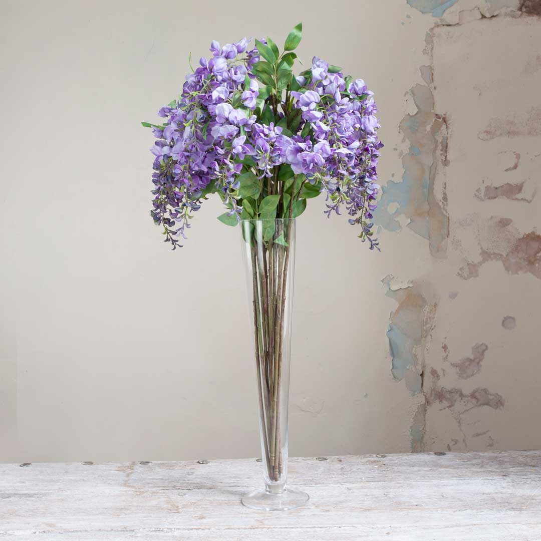 Artificial Blue- Purple Wisteria with Leaves on a Long Stem Peony