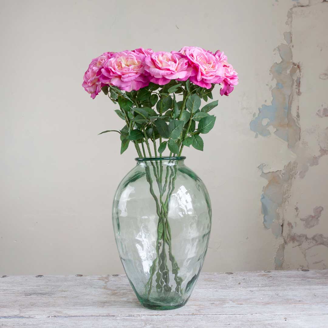 Dark Pink Sophia Rose with Leaves on a Long Stem Peony