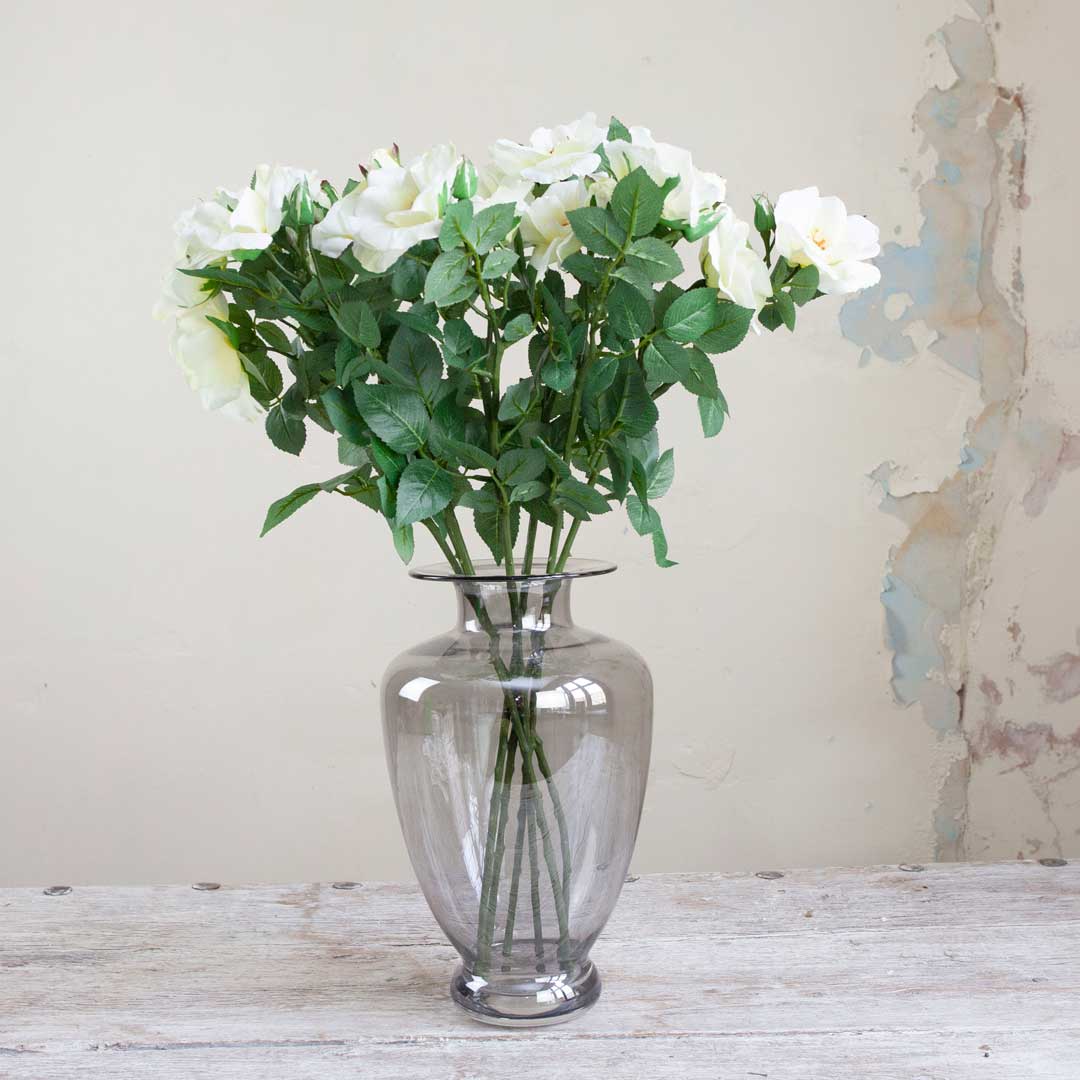 Cream Dogwood Rose Stem with Buds and Leaves Peony