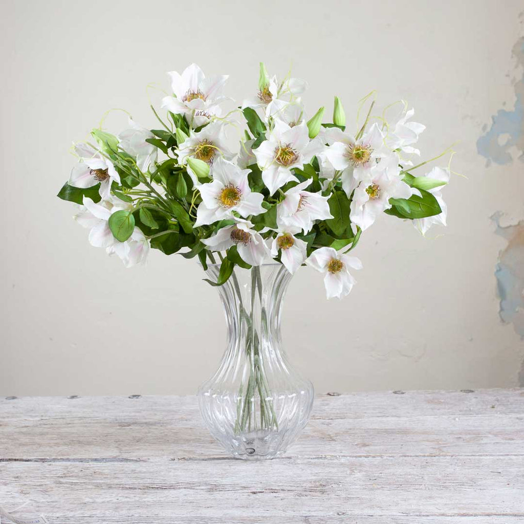 Cream / White Clematis Spray with Buds and Leaves Peony