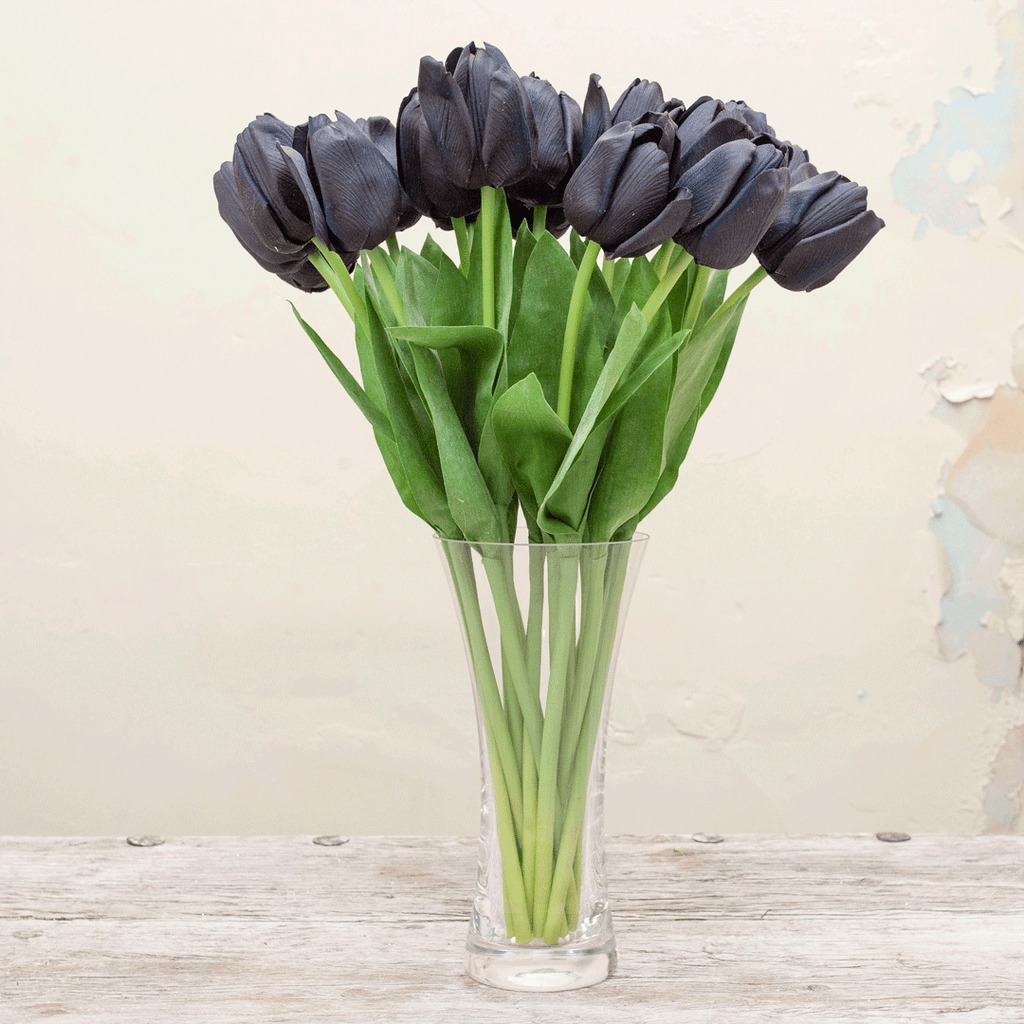 Black real touch Tulip with leaves Peony