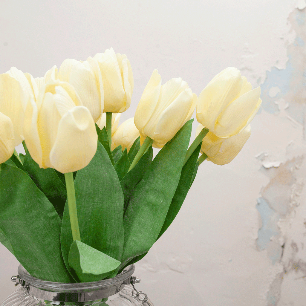 Yellow Real touch tulip with leaves Peony