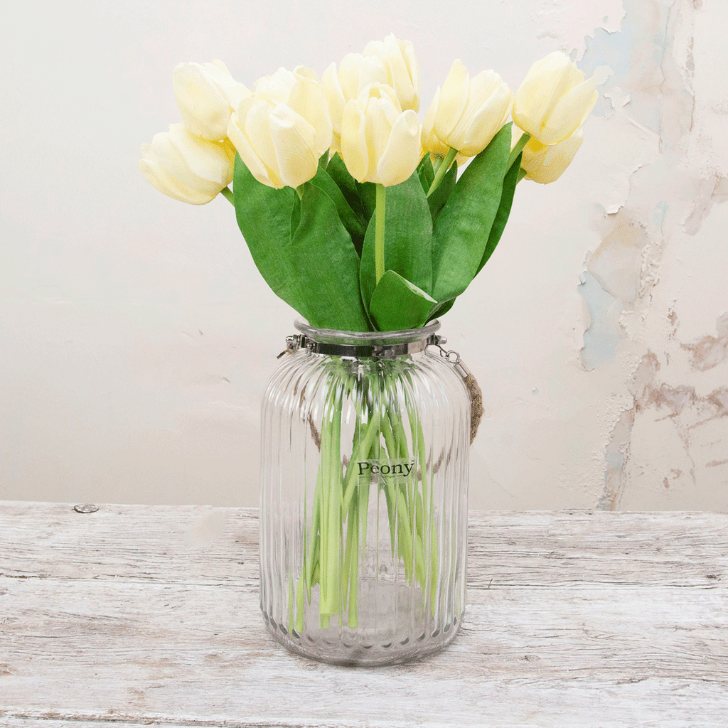 Yellow Real touch tulip with leaves Peony