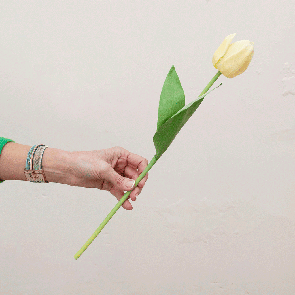 Yellow Real touch tulip with leaves Peony