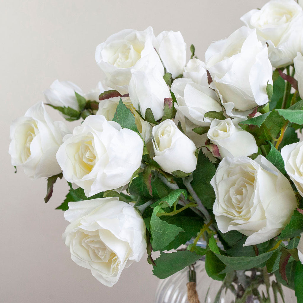 White Rose Stem with Buds and Leaves Peony