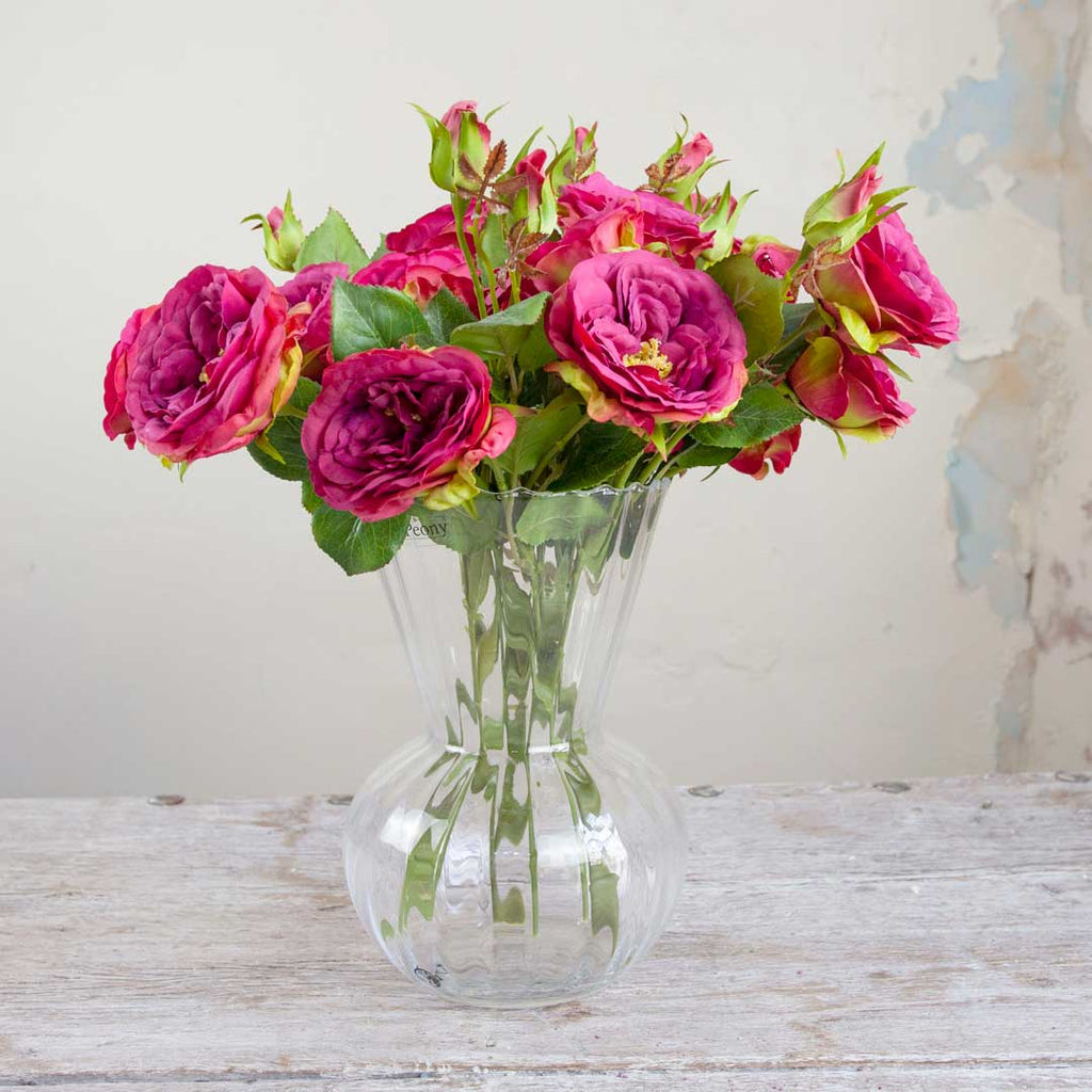 Magenta Rose Spray with Buds and Leaves Peony