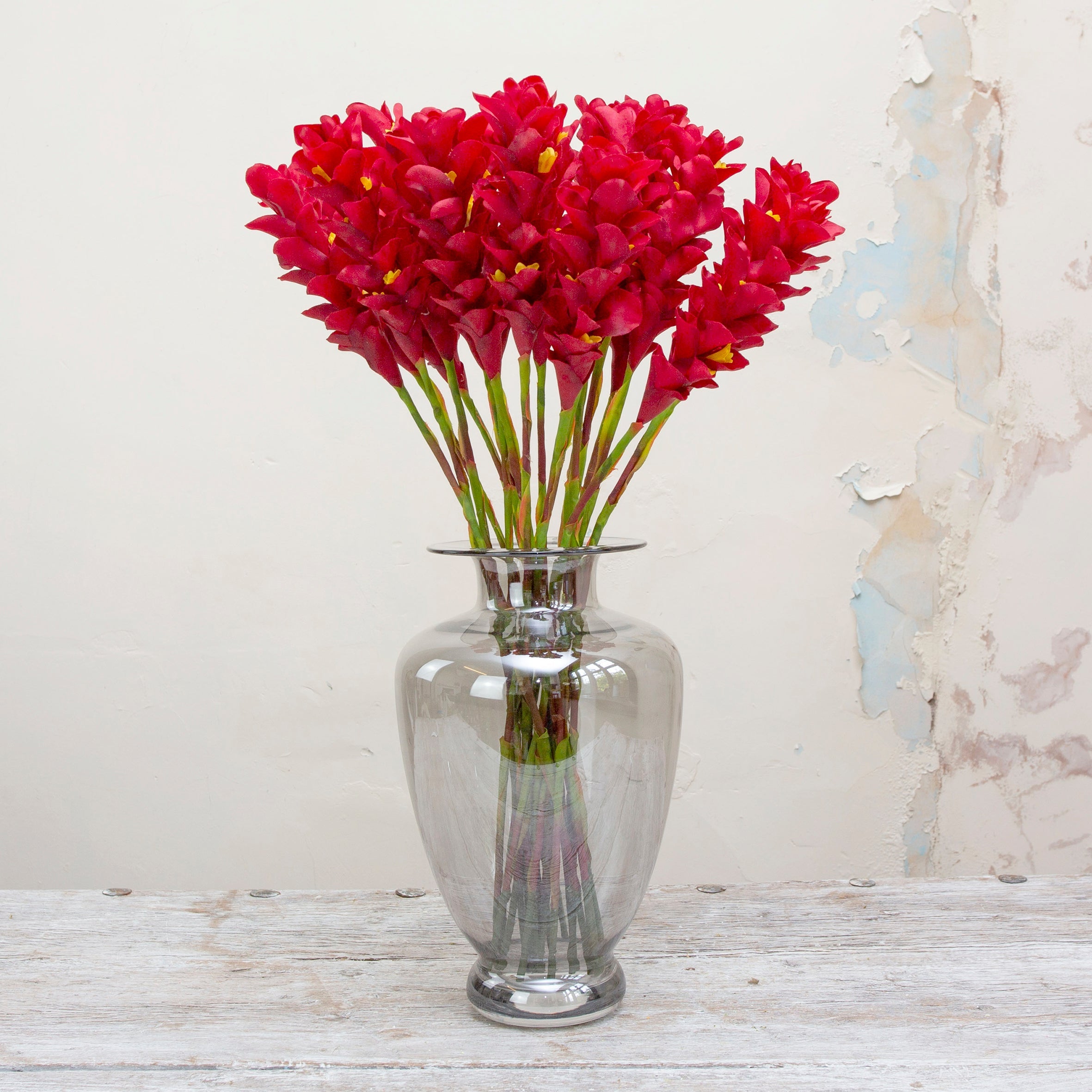 A real touch vibrant red ginger torch on a long stem. Peony