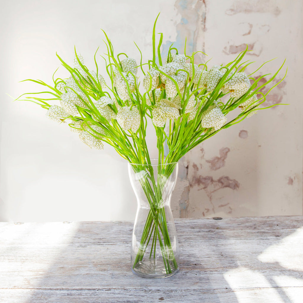 Double Headed White Fritillaria Stem with Leaves Peony